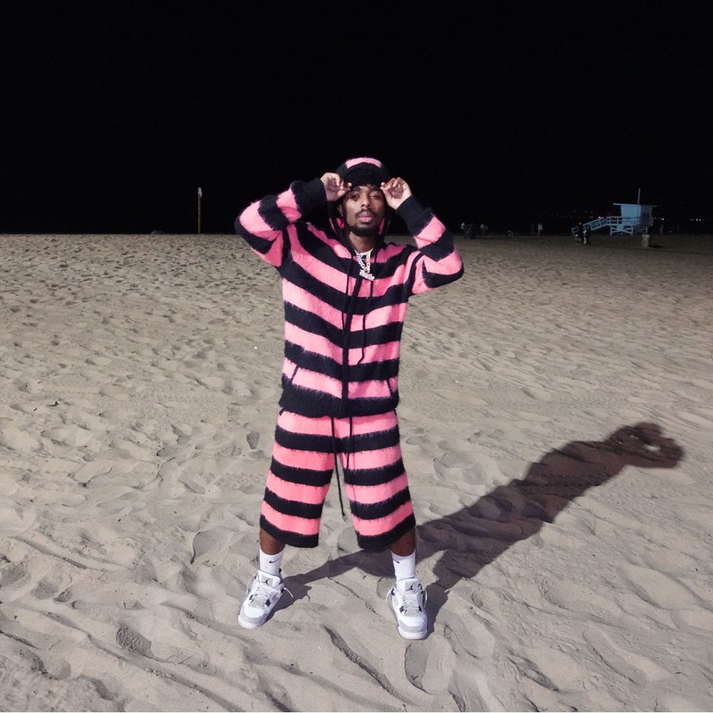 Men’s Custom Pink and Black Striped Mohair Set